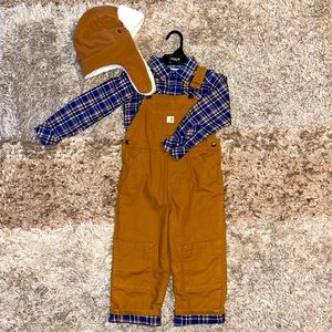3T Carhartt Kids’ Flannel Lined Canvas Bib Overall - 3 Piece Set